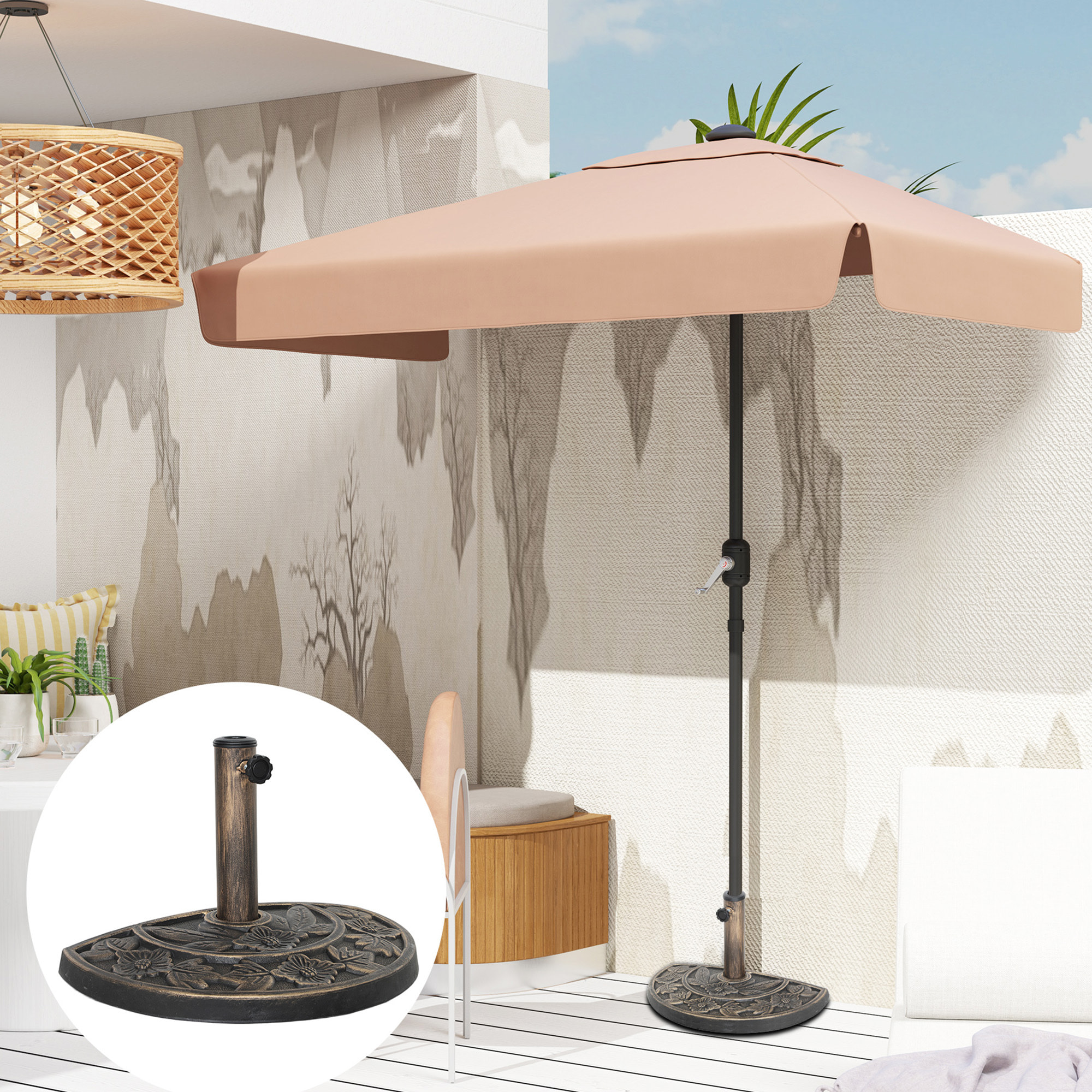 Base para Sombrilla Semicircular Soporte para Parasol Pie para Sombrilla con Relleno de Cemento Peso 9,5 kg para Jardín Terraza Bronce