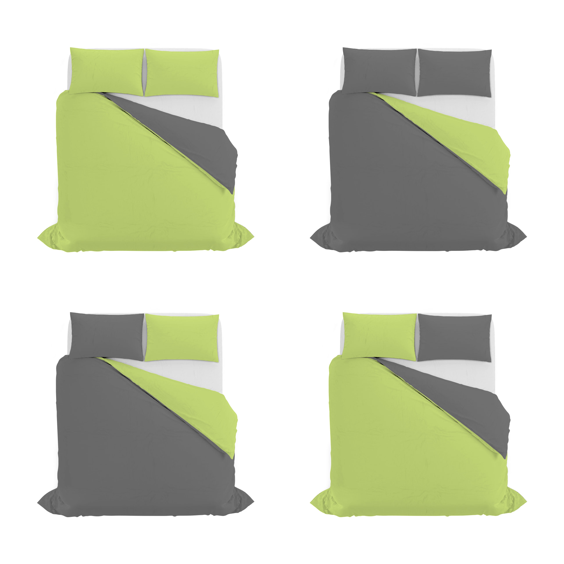 PARURE COPRIPIUMINO NATURAL COLOR, 100% Cotone, Made in Italy - VERDE ACIDO/FUMO