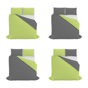 PARURE COPRIPIUMINO NATURAL COLOR, 100% Cotone, Made in Italy - VERDE ACIDO/FUMO