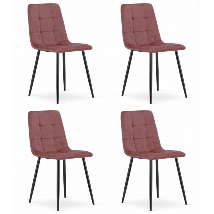 Set di 4 Sedie Kara in Velluto Rosa con Gambe Nere