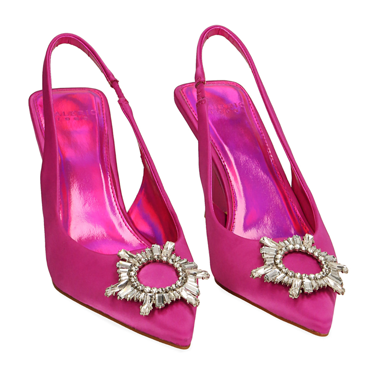 Slingback fucsia in raso, tacco 7,5 cm