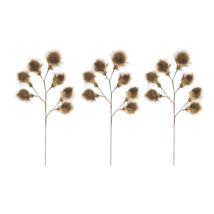Set de 3 fleurs en plumes de faisan h70cm