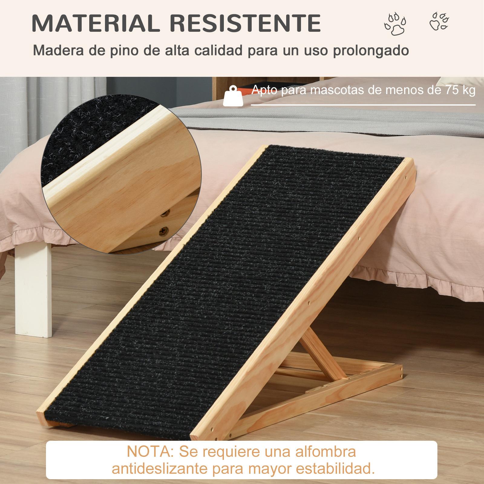 Rampa Plegable Perros de Madera Antideslizante con Altura Ajustable 90x40x61 cm