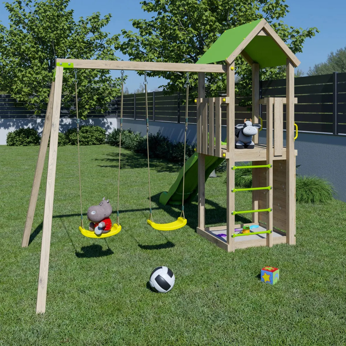 Aire de jeux bois 2,20 m SMART XPERIENCE - 7 enfants