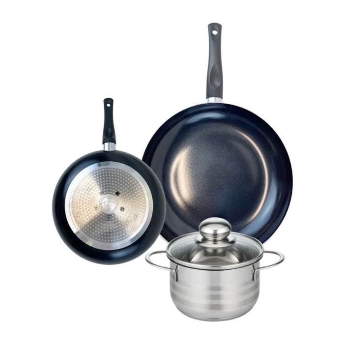 Ensemble de 2 Poêles de cuisson 20 et 28 cm et 1 faitout 16 cm Elo Prima Brillant