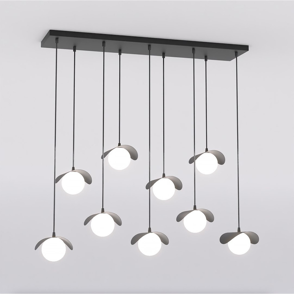 Lampada a sospensione Ritual 9 in acciaio nero e vetro