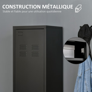 Armoire vestiaire métal design industriel - barre penderie, 3 étagères - dim. 43L x 50l x 180H cm - métal noir