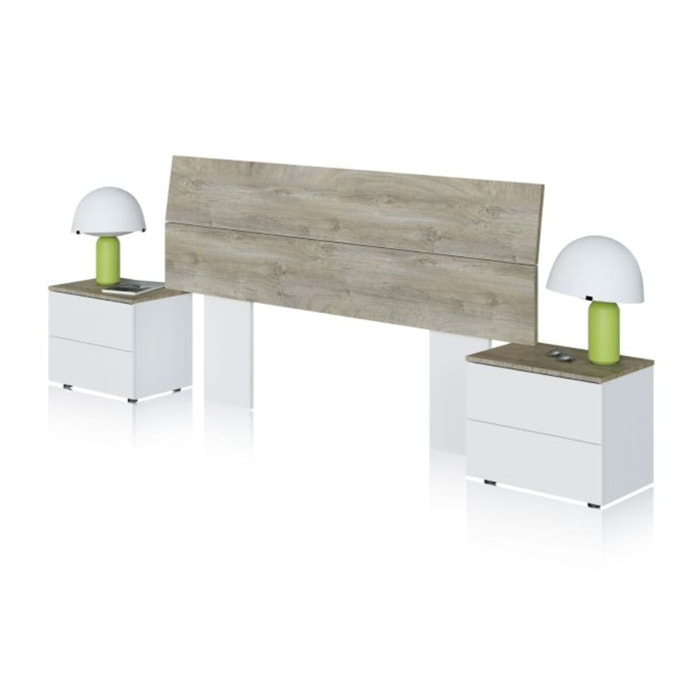 Cabecero con mesitas Brike Blanco Artik (Blanco Mate) – Roble Alaska