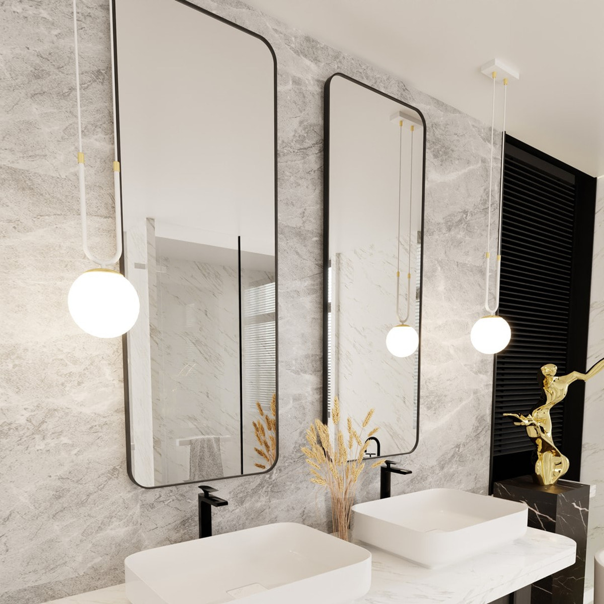 Lampada a sospensione GLAM in acciaio bianco opale e oro