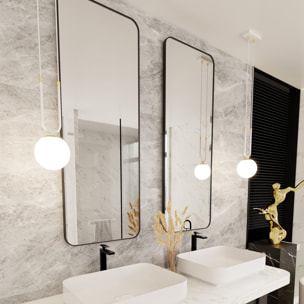 Lampada a sospensione GLAM in acciaio bianco opale e oro