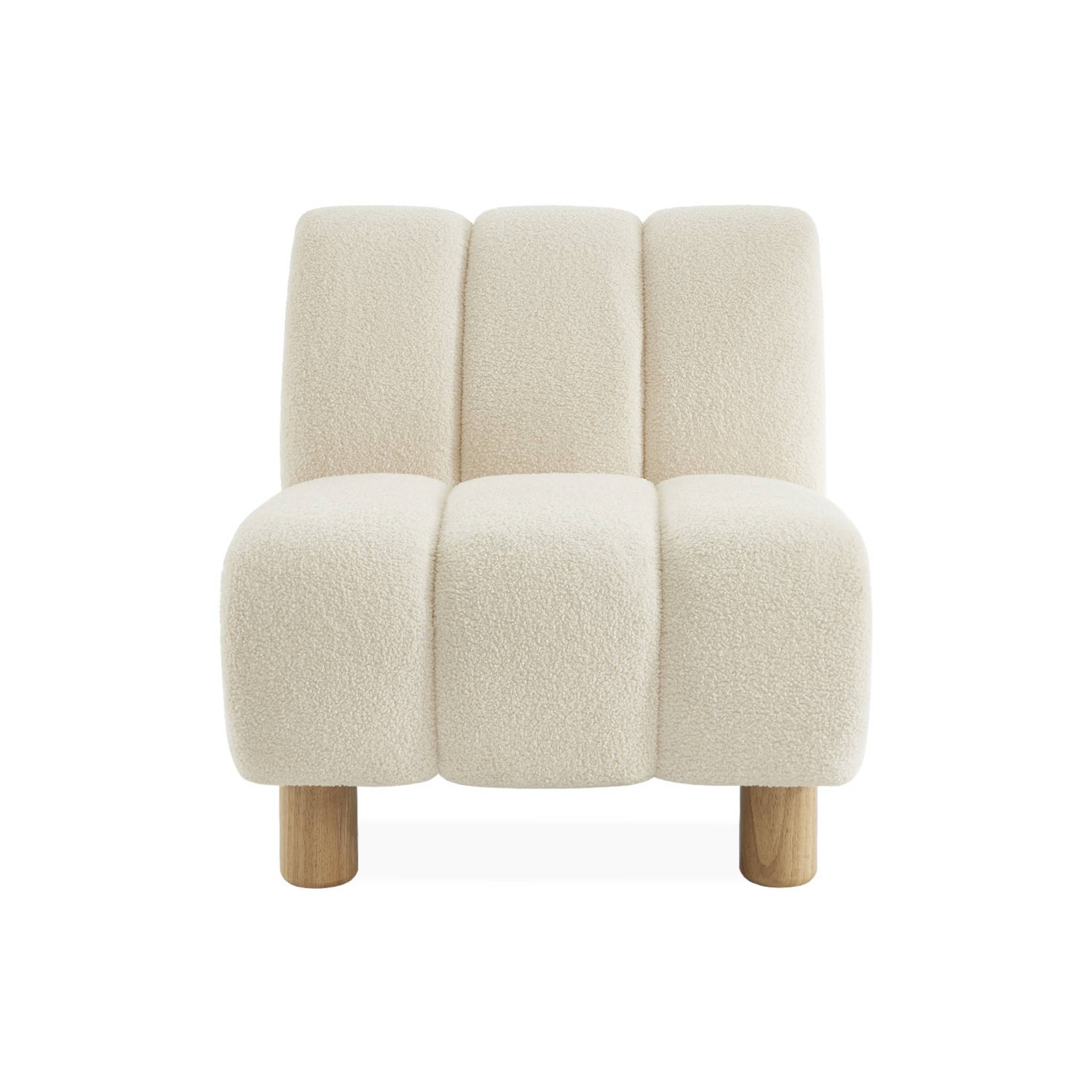 Fauteuil relax pieds arrondis en bois et tissu bouclette blanc