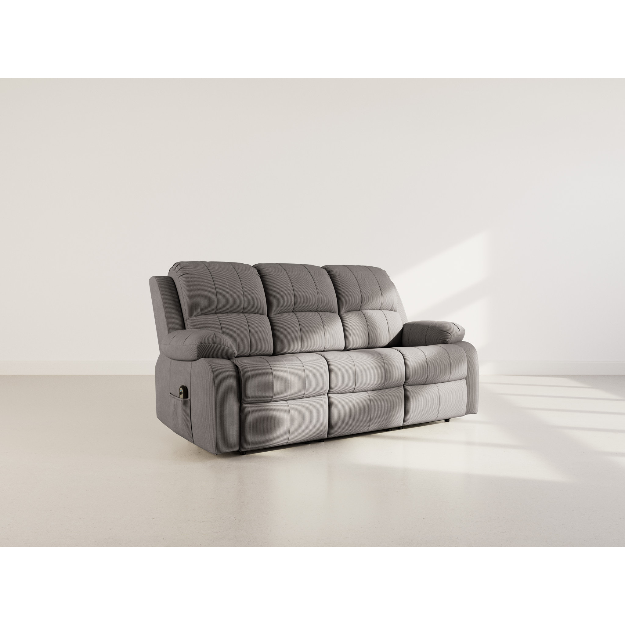 Armand - Canapé 3 places relax électrique en velours côtelé - Gris