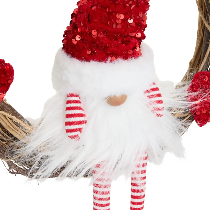 Gnome de Noël couronne pailletée H. 48 cm