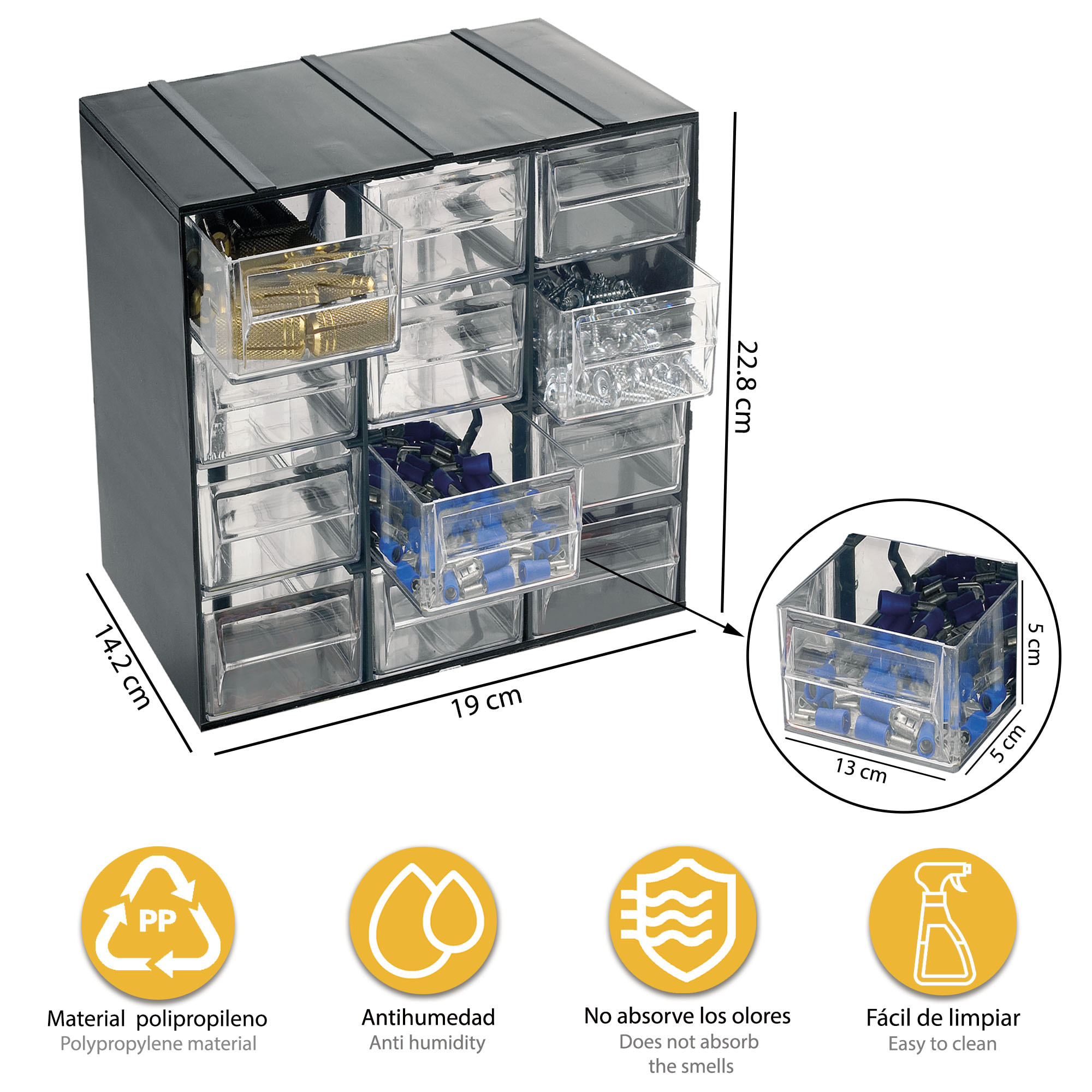 Unidad de almacenaje modular con 12 cajones pequeños, Artplast