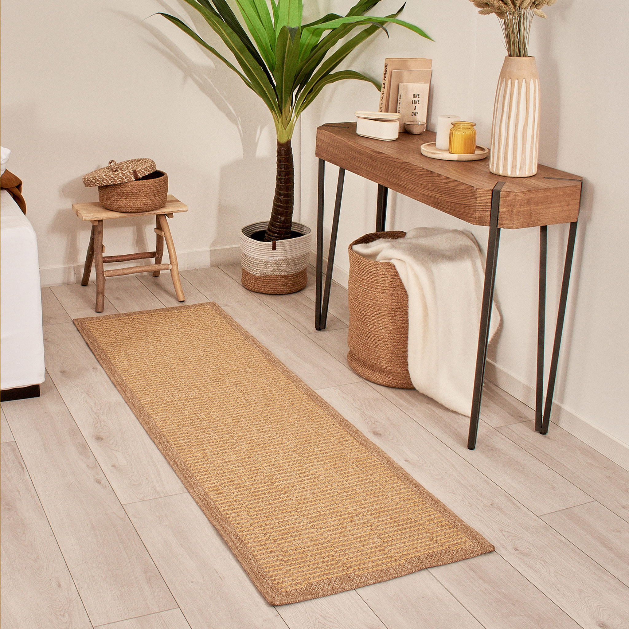 Tapis naturel motif jaune