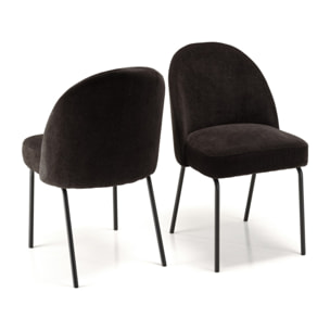 ULYSSE - Lot de 2 chaises tissu noir pieds acier noir