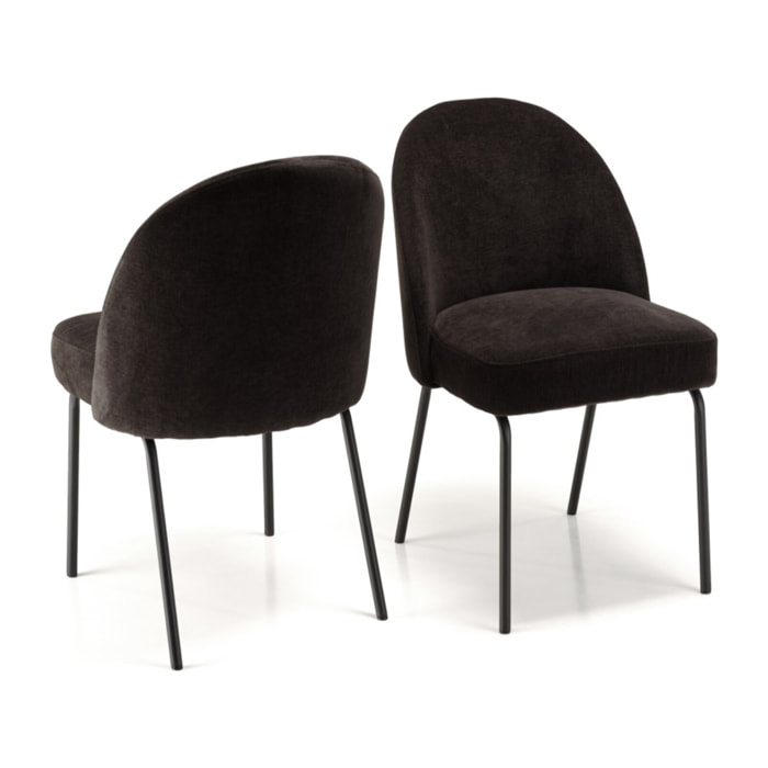 ULYSSE - Lot de 2 chaises tissu noir pieds acier noir