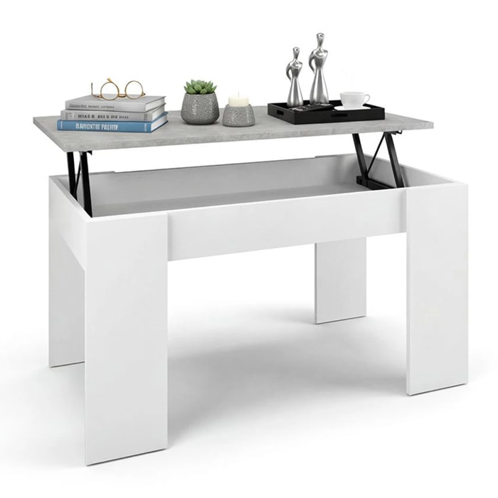 Mesa de centro elevable en blanco artik y gris cemento Norak Blanco Artik (Blanco Mate) - Gris Cemento