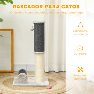 Poste Rascador para Gatos 85 cm Arañador para Gatos con Poste de Sisal Cepillo de Auto Acicalado y Bola de Juguete Gris y Crema