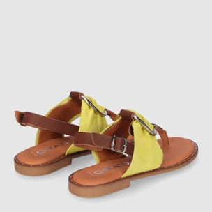 Sandalias de Serraje - Amarillo - Tacón: Bajo