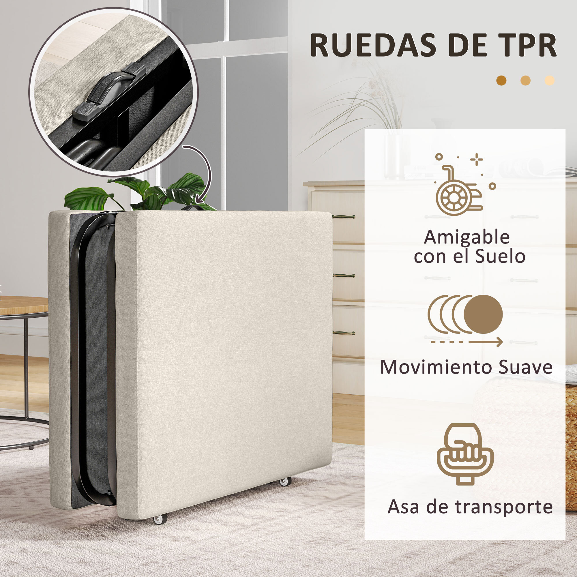 Cama Plegable 70x180 cm con Colchón de Espuma Mueble Cama Plegable con Respaldo Ajustable en 5 Posiciones y Ruedas Cama de Invitados Carga 120 kg