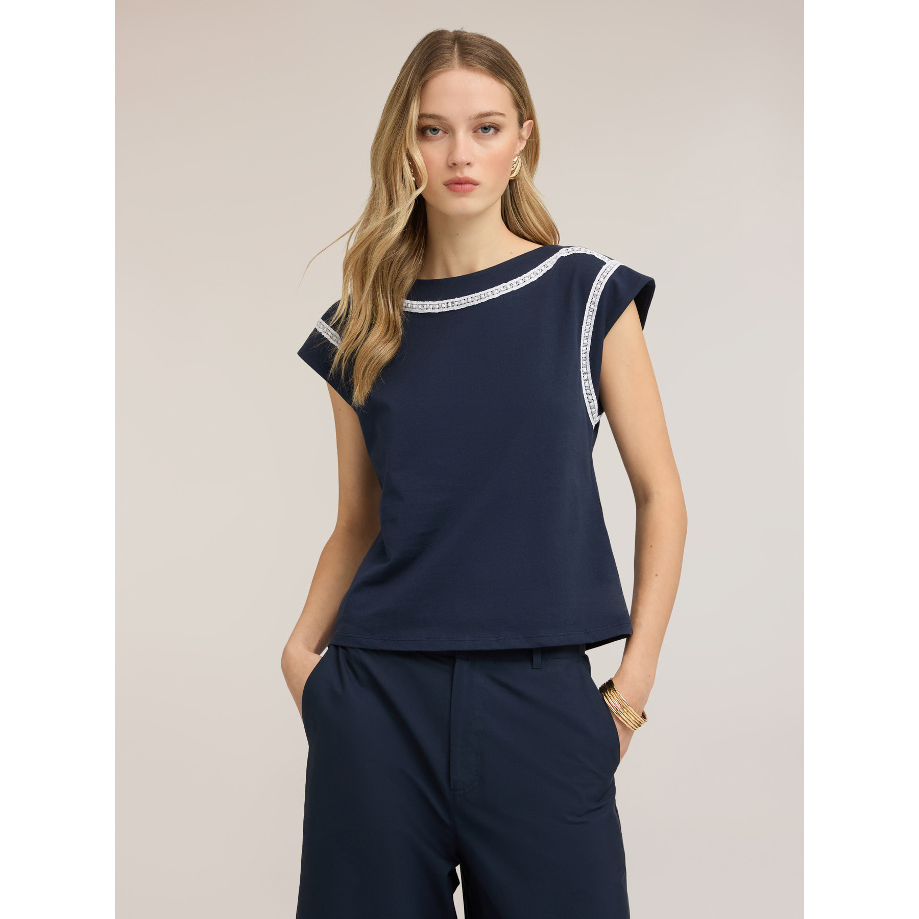 Motivi - T-shirt a kimono con ricami - Blu