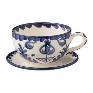 J-Line tasse + sous-tasse Granada - céramique - blanc/bleu