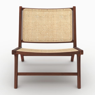 Fauteuil en bois de teck finition noyer et cannage en rotin - Kilka