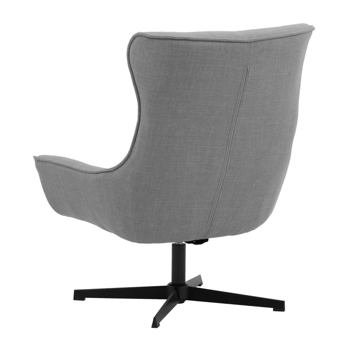 Poltrona girevole RIGA in tessuto grigio e base in metallo nero