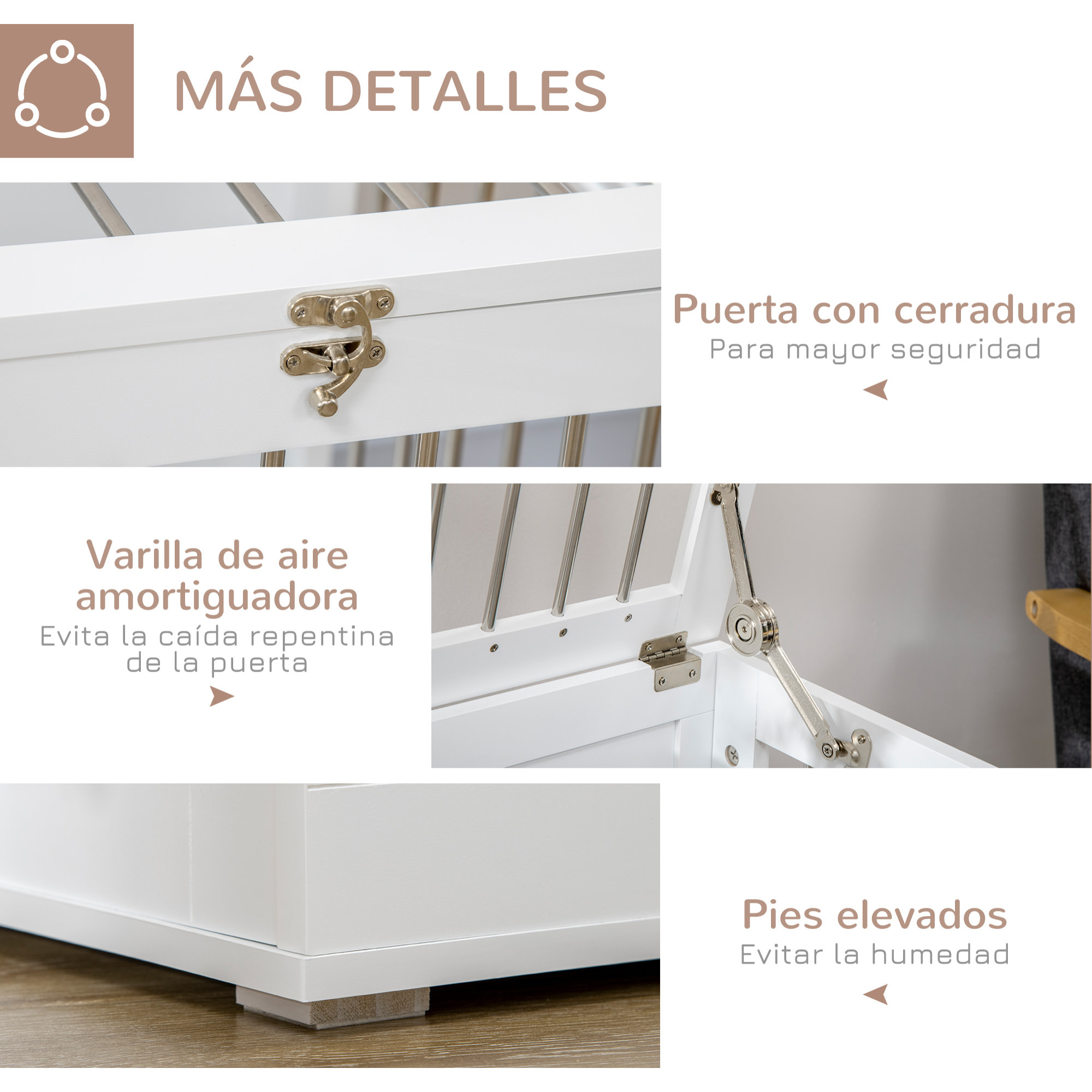 Jaula para Perros Medianos 2 en 1 Mesa Auxiliar Estilo Moderno con 2 Puertas con Pestillo y Estructura de Acero Inoxidable Casa para Perros 80x50x56,5 cm Blanco