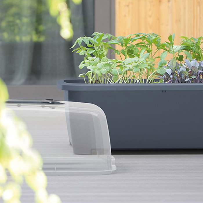 Huerto domestico/jardinera baja, con tapa de policarbonato para proteger tus plantas respana planter wood low set de plástico en color