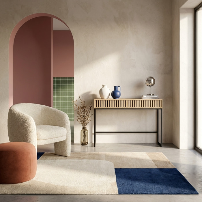 Console contemporaine décor bois rainuré et métal 2 tiroirs LISBONNE