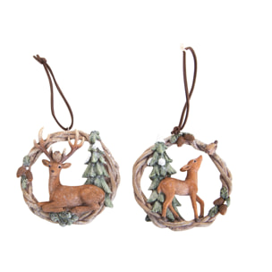 Coroncine con renne set di 2 pezzi - Pezzi 2 - 9,8xH10,2x2,5cm - Bianchi Dino SpA