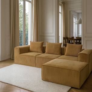 Canapé d'angle compressé en velours cotelé curcuma 4 places COCOON