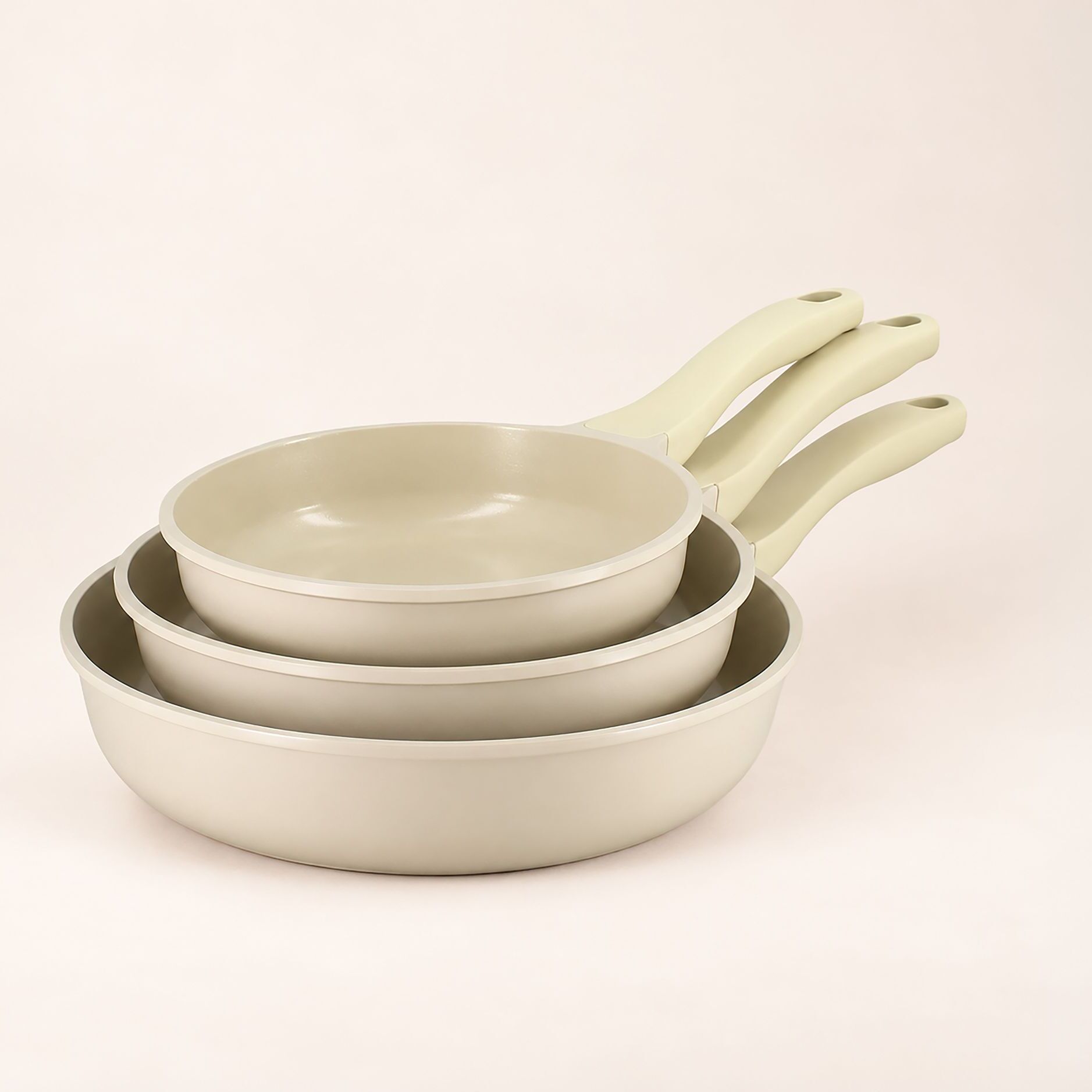 Lot de 3 poêles en aluminium recyclé crème - tous feux PURE