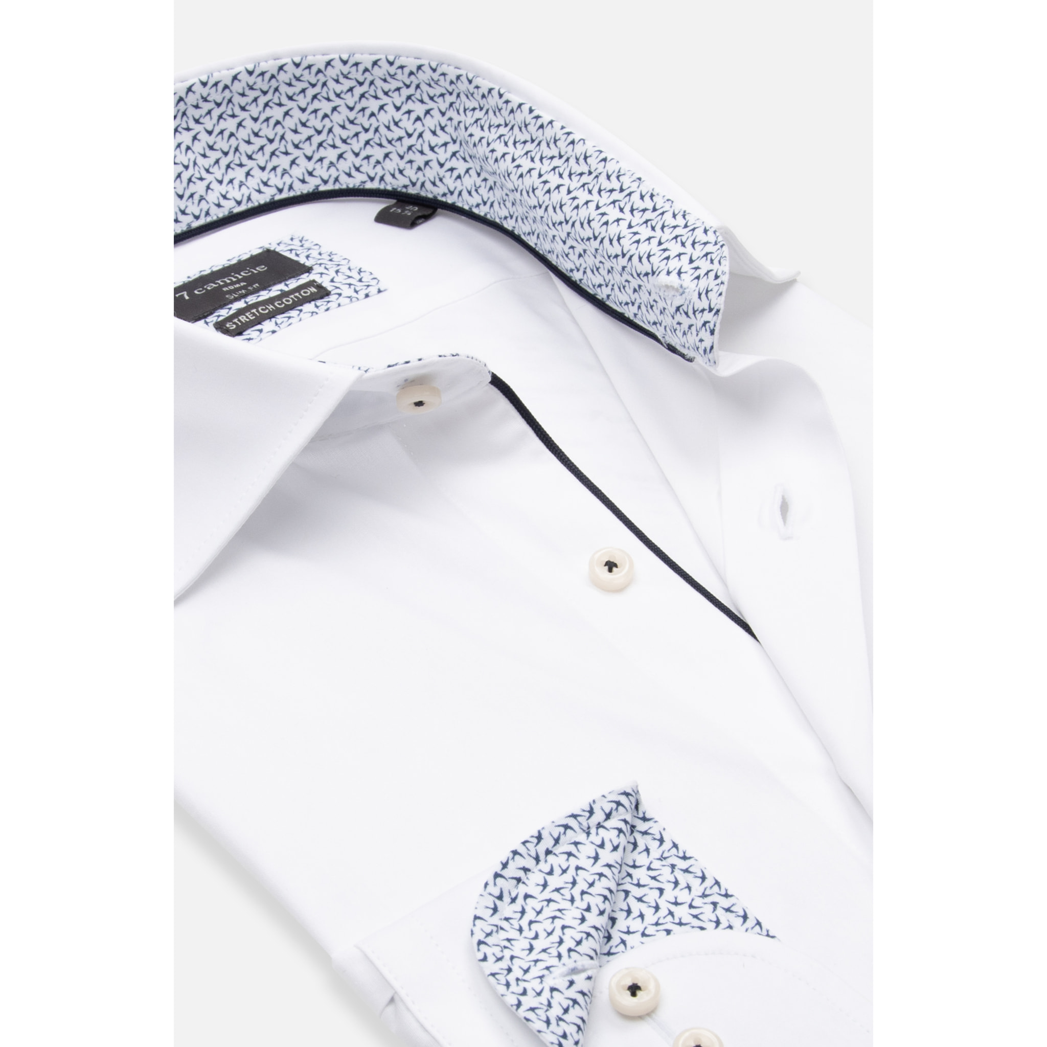 Camicia Uomo 1 Bottone Francese Slim Popeline Stretch Unito Bianco