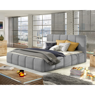 Lucea - lit coffre - 180x200 - sommier inclus - en velours - Gris clair