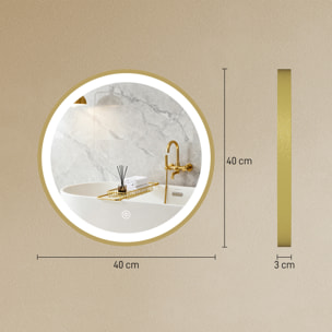 Miroir salle de bain avec éclairage LED rond verre doré