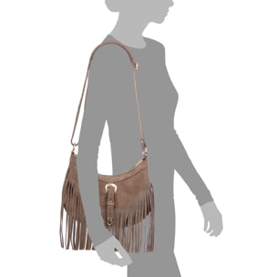 Barlassina bolso bandolera Mujer. Piel auténtica Gamuza, con flecos.