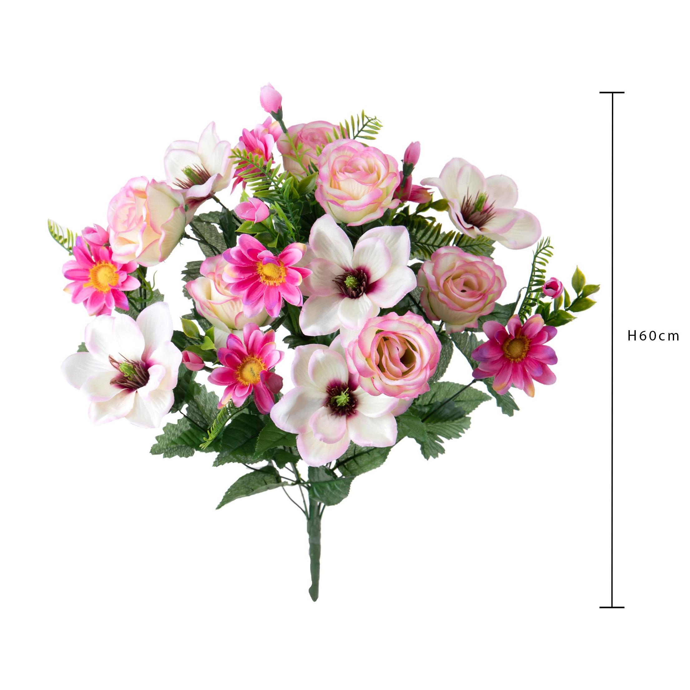 Bouquet Rose E Magnolia per 18 60 Cm - Pezzi 2 - 26X60X25cm - Colore: Rosa - Bianchi Dino - Fiori Artificiali