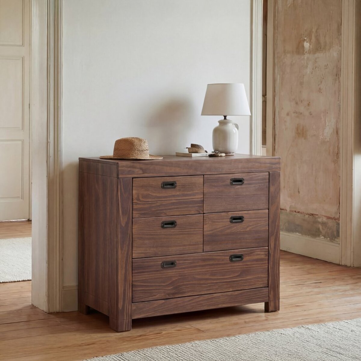 Commode Nador -bois massif d'araucaria-couleur kokoa 105 x 85 x 45 cm