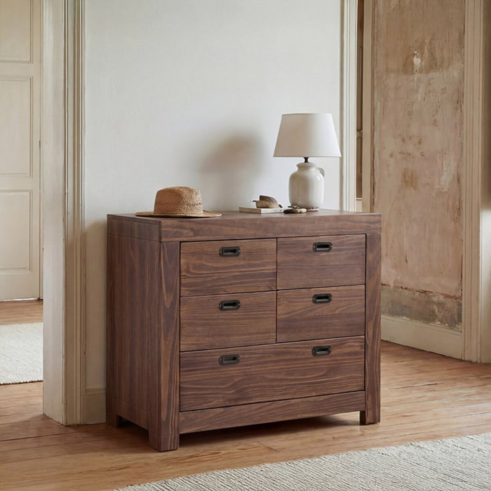Commode Nador -bois massif d'araucaria-couleur kokoa 105 x 85 x 45 cm