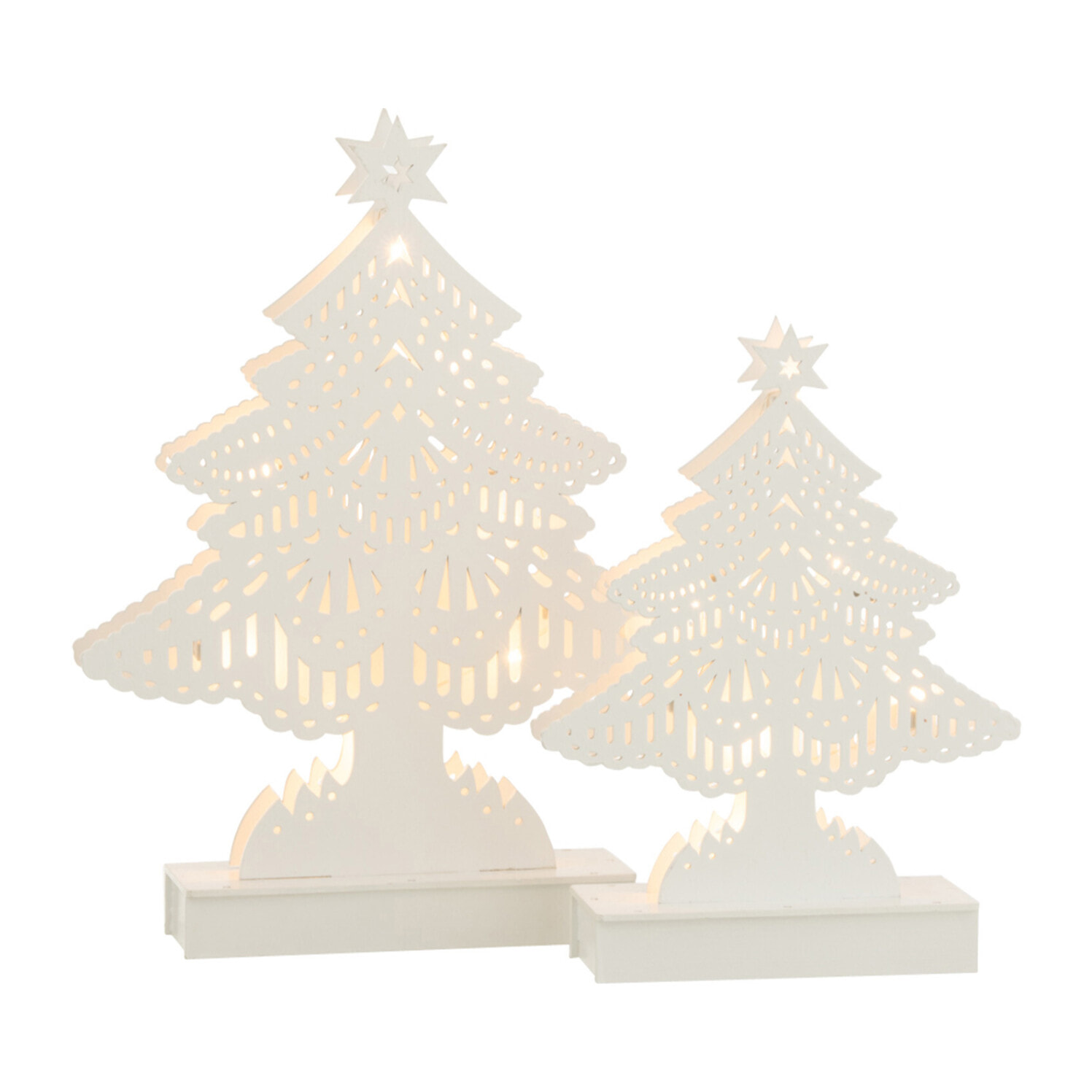 J-Line décoration Sapin De Noël - bois - blanc - large - LED