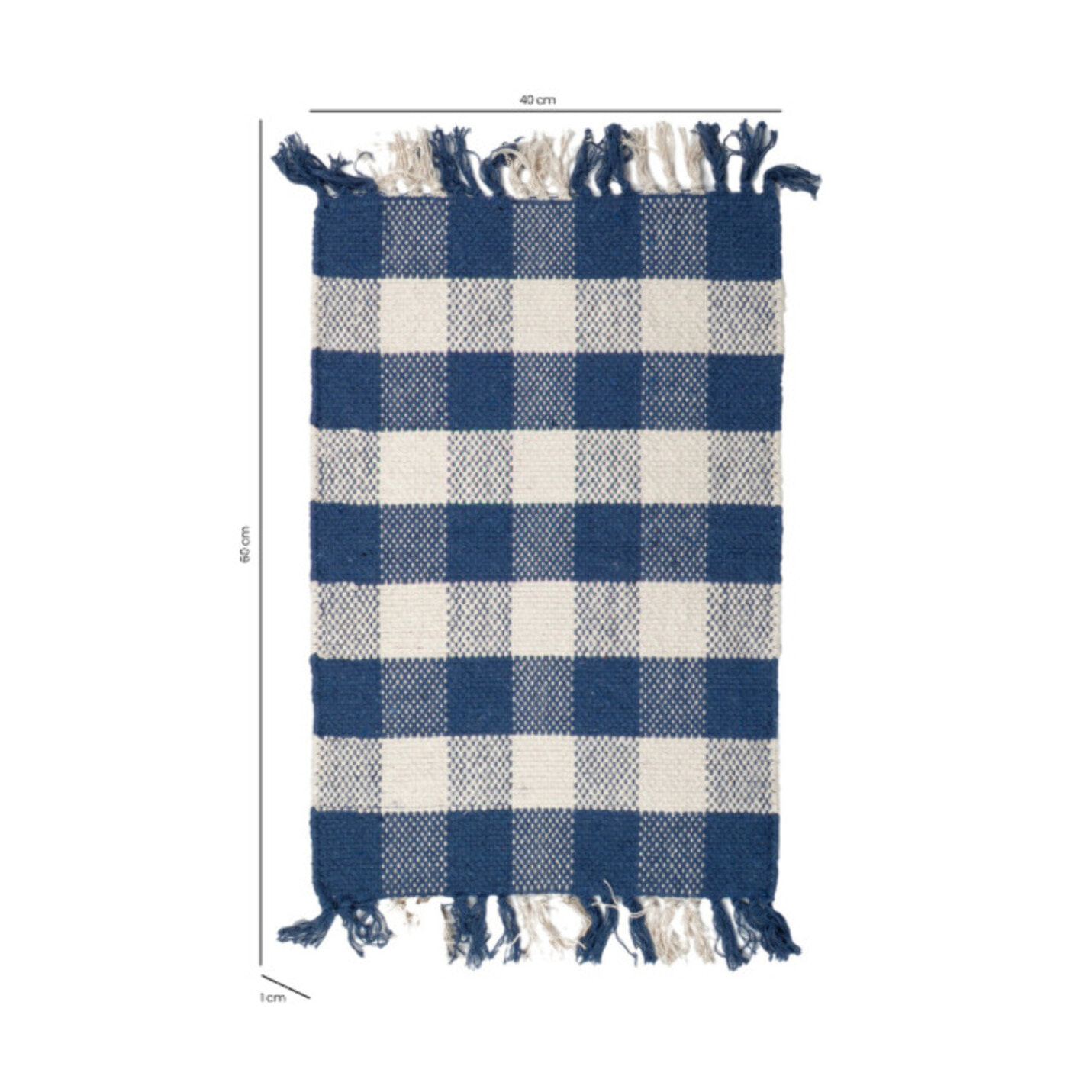 Tapis en coton avec carreaux bleu et blanc et franges - DENIM