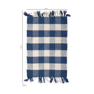 Tapis en coton avec carreaux bleu et blanc et franges - DENIM