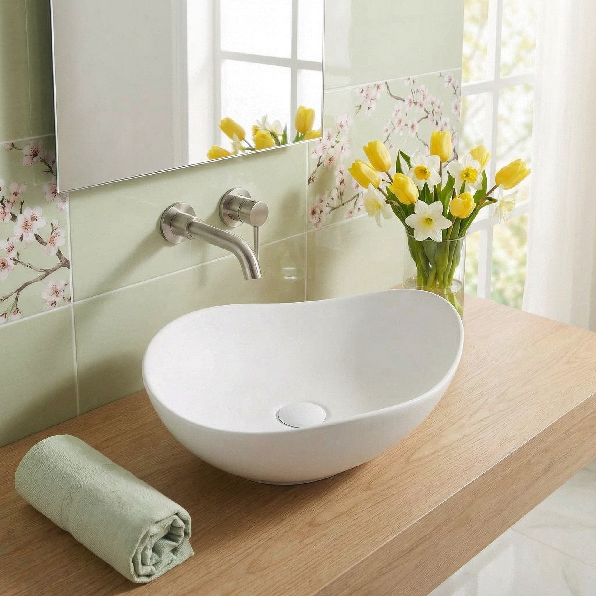 Vasque à poser design asymétrique 50,5 x 38 x 19 cm sans trop-plein blanc mat PixL (CEPX5038WM)