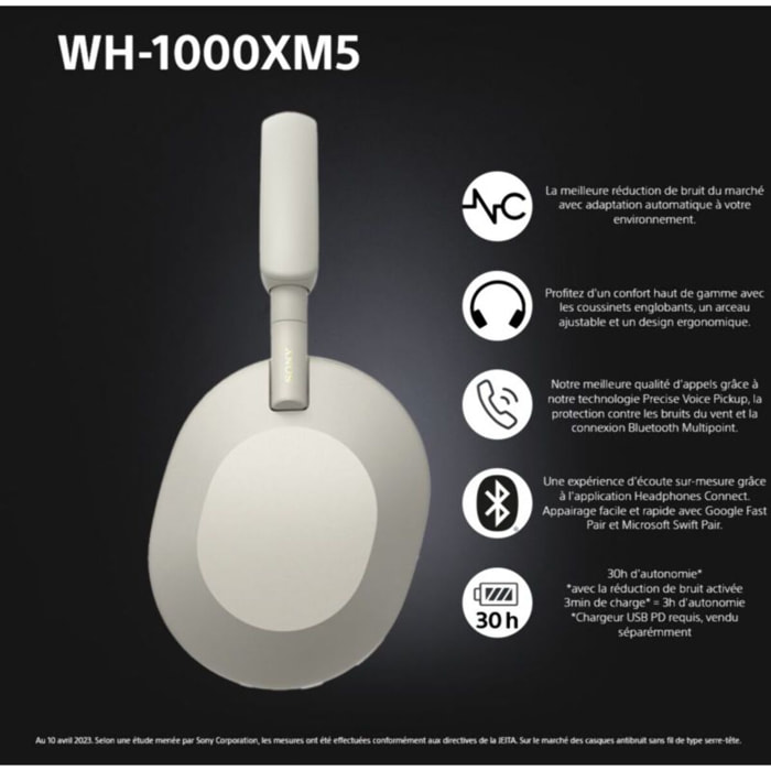 Casque SONY WH-1000XM5 Argent