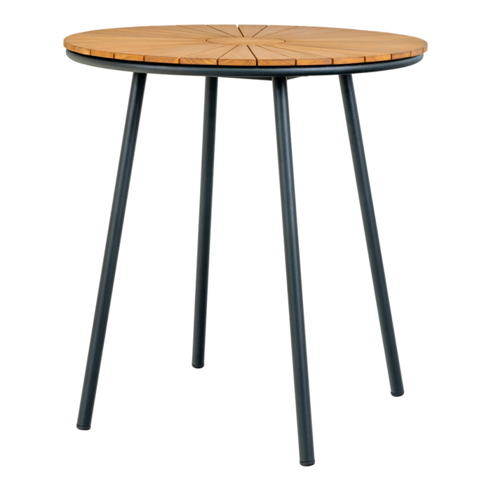 Tavolo Bistrot Cleveland Teak Naturale con Gambe Nere — Ø70×74 cm