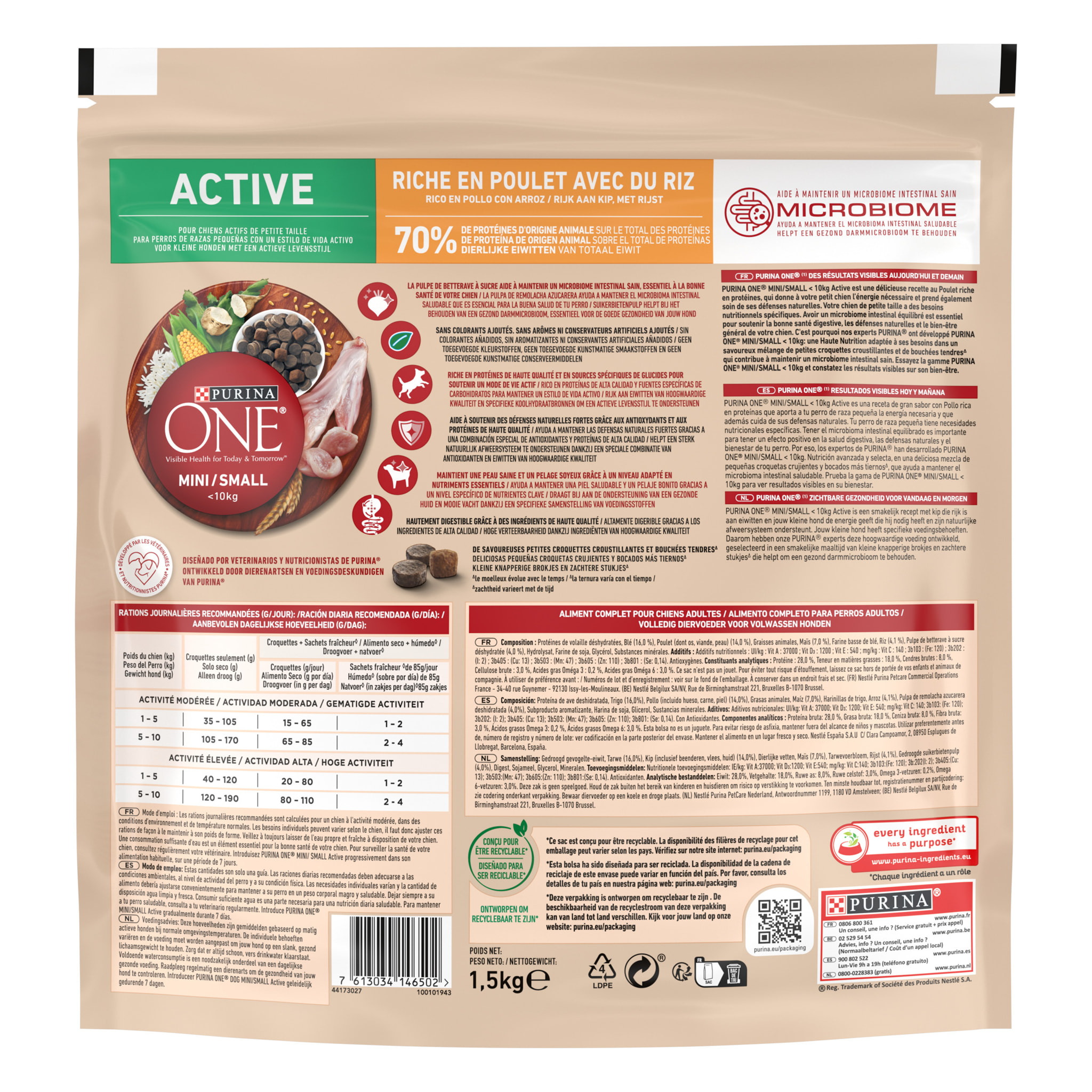 PURINA ONE MINI Active Riche Poulet 1,5KG - Lot de 6