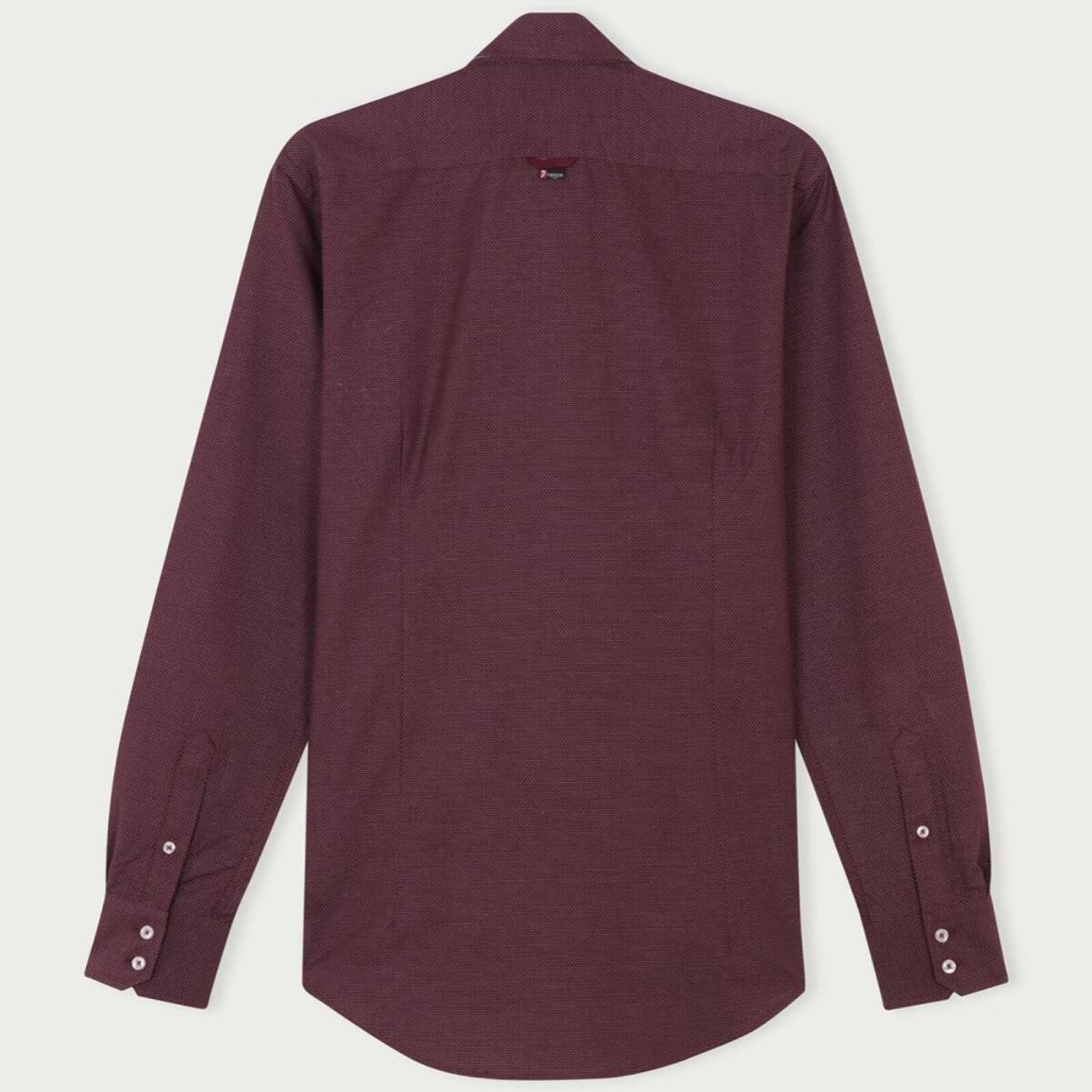 Camicia Uomo 2 Bottoni Button Down Slim Jacquard Fantasia Rosso Bordeaux/Bianco